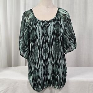 NWT Vince Camuto Green & Black Womens Blouse Size XL Tie Front Lined Office‎